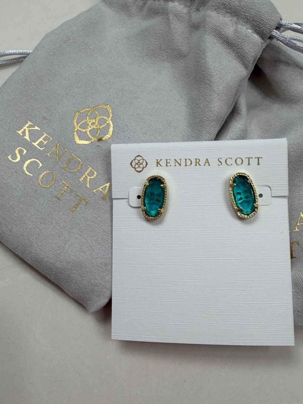 Kendra Scott Ellie Stud Earrings December Birthstone Teal Gold - NWT